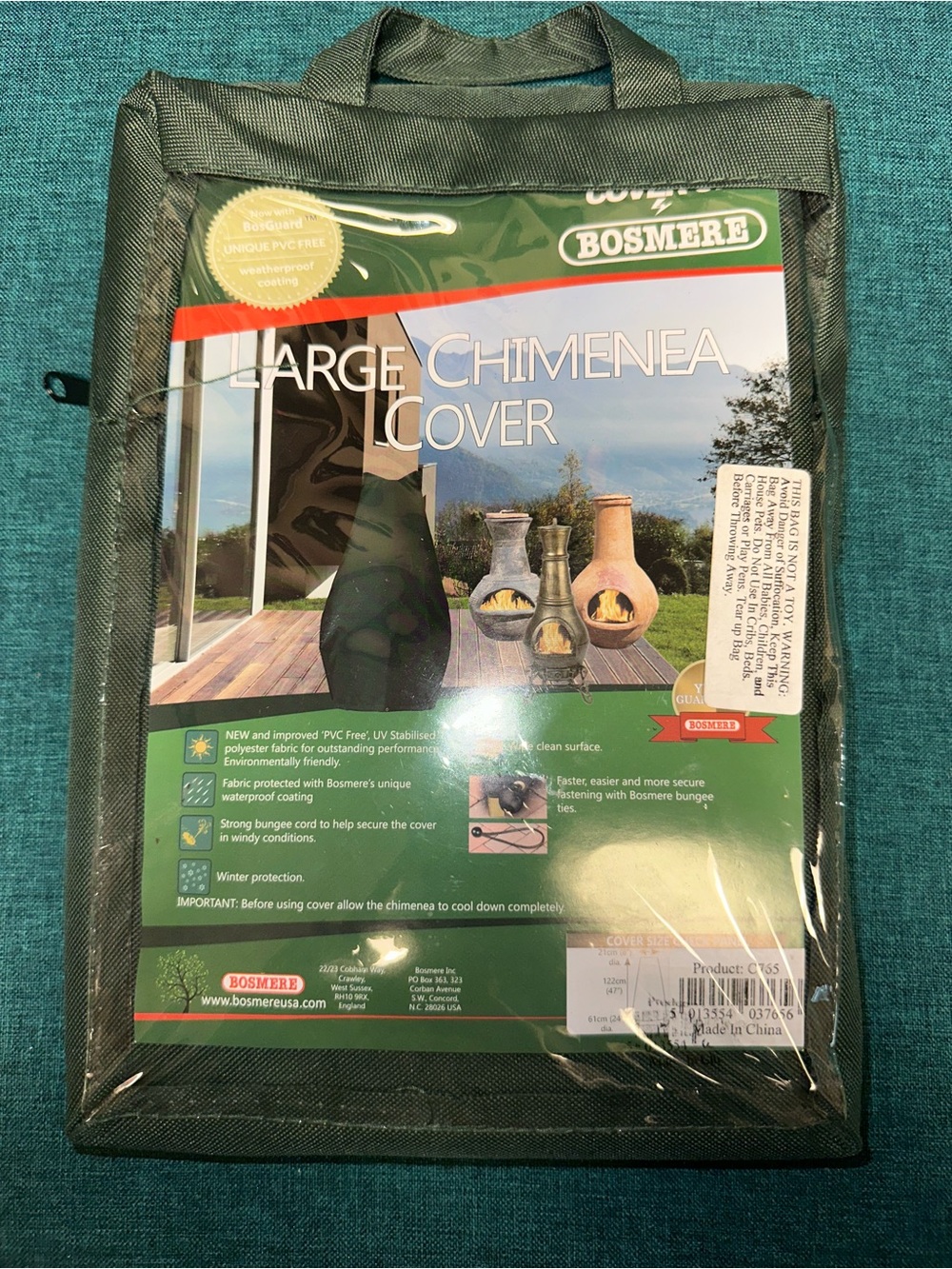 NEW Bosmere Weatherproof Large Chiminea Cover 24” Diameter x 47” High, Green NIP
